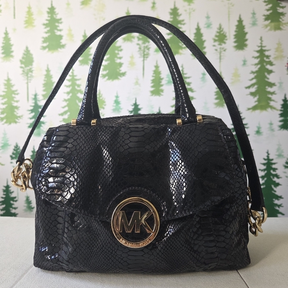 MICHAEL Michael Kors Black Python Embossed Fulton Satchel